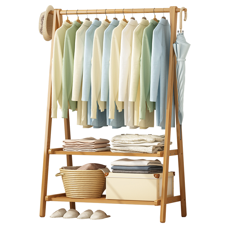 竹艺佳卧室折叠挂衣架简约现代楠竹衣服架子多挂简易衣帽架室内竹木落地衣架收纳架置物架层架收纳架 材质加固茶色-116款