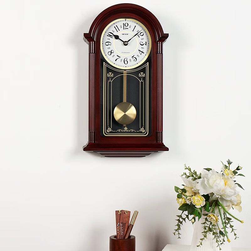 吉时来 欧式复古光控止报装饰报时挂钟客厅创意时钟古典家居摆钟HP38 红木色(光控止报)