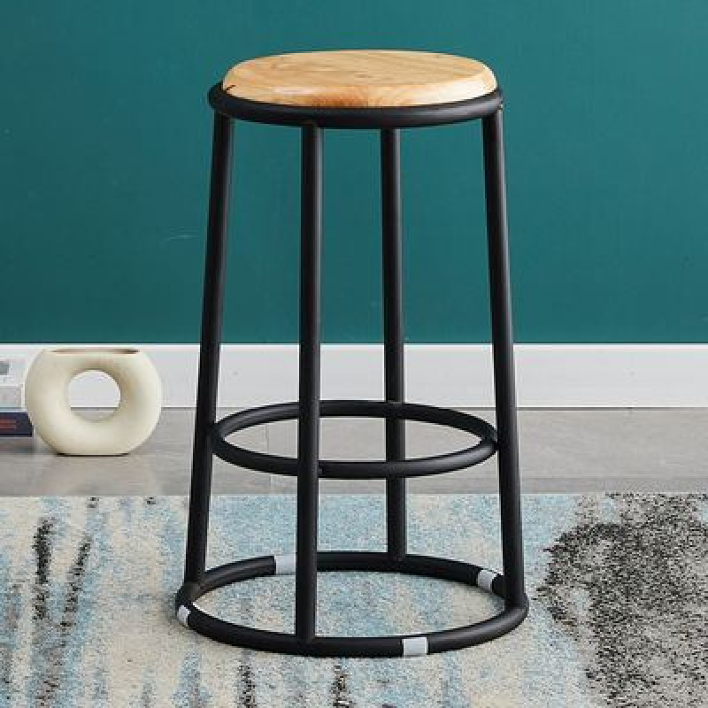 罗诗慕酒吧椅圆凳高脚椅酒吧椅子ktv手机店营业厅收 45厘米高实木黑钢