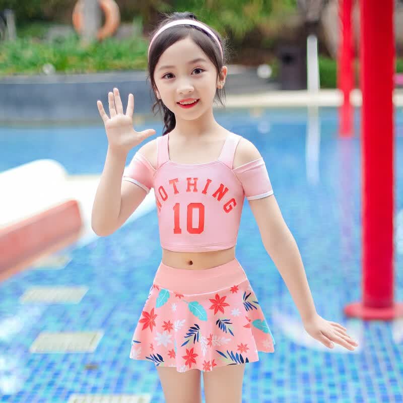 穿的泳衣儿童泳衣女童连体小公主裙式中大小童宝宝可爱泳装女孩韩国