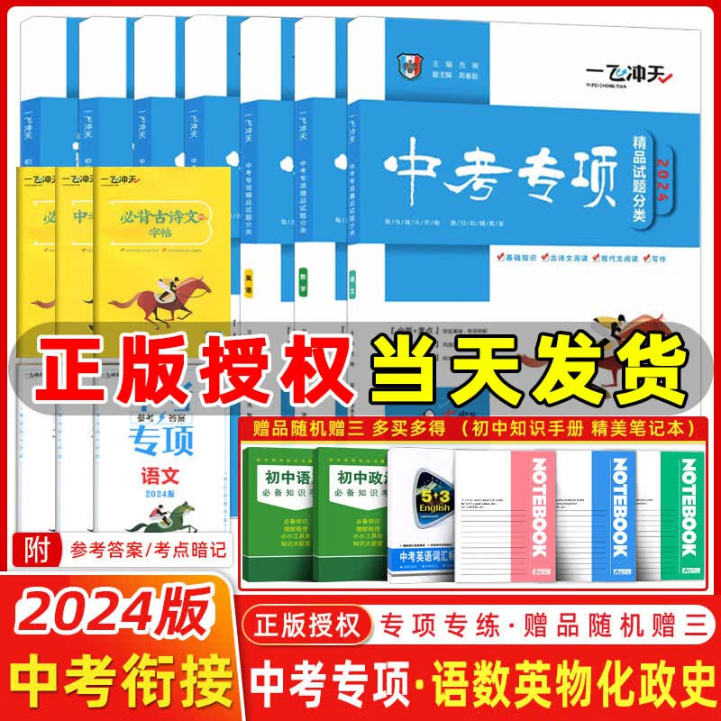 自选】2024版一飞冲天中考模拟试题汇编语文数学英语物理化学历史道法七八九年级总复习天津2024一飞冲天中考专项训练真题模拟训练 【2024版】中考专项 语数英物化史政7本