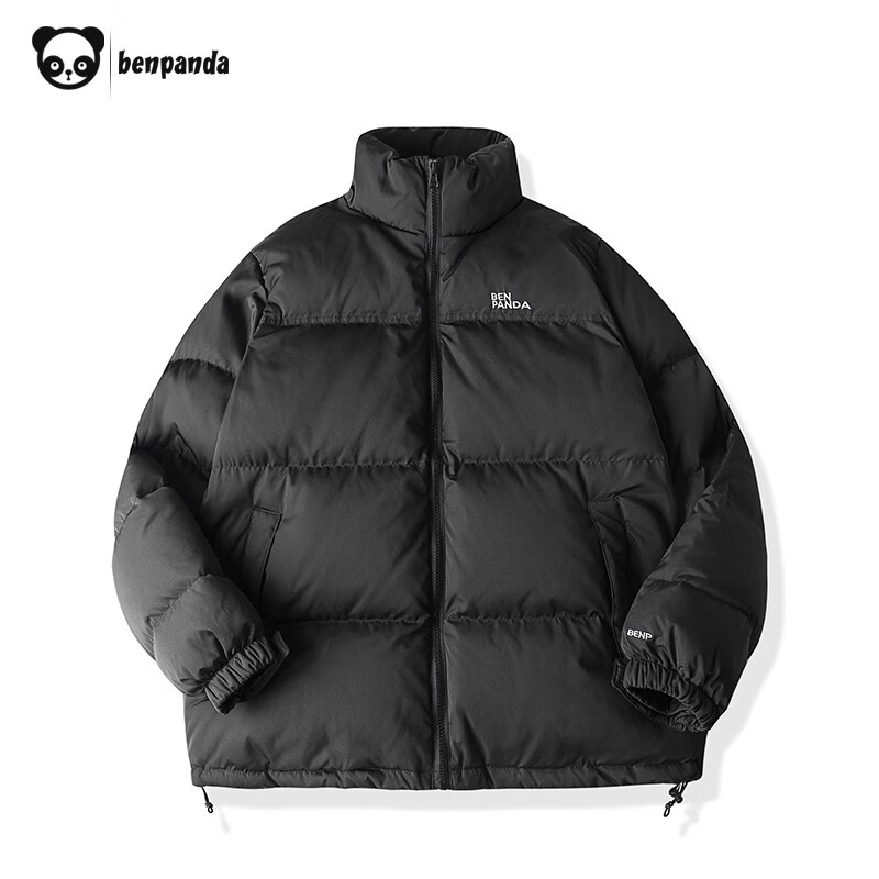 熊猫·本(ben.panda)工装羽绒服男潮流时尚立领加厚保暖户外休闲上衣多穿外套 黑色(防泼水面料) M