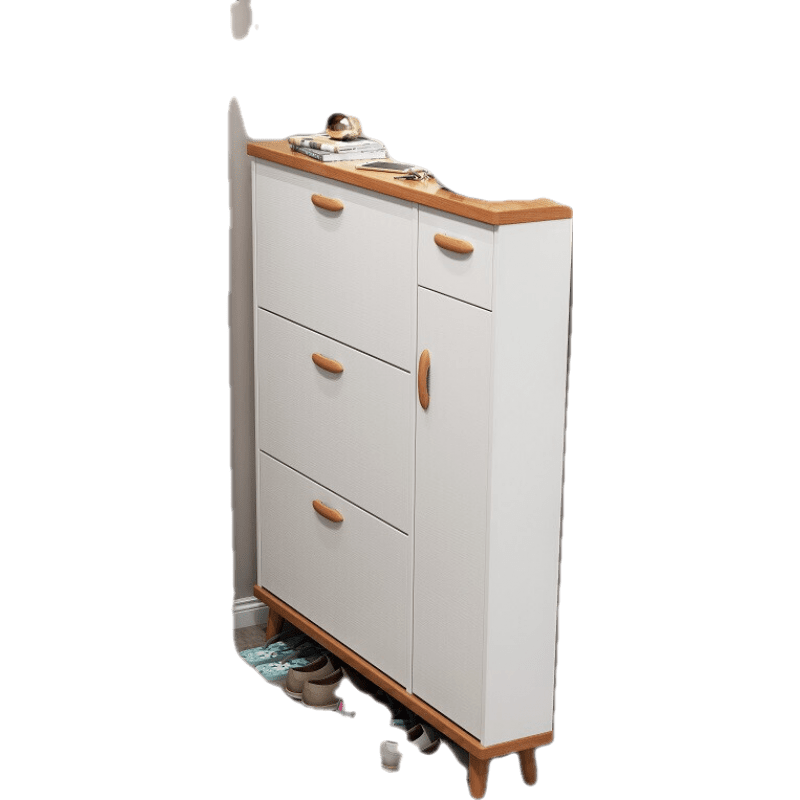 伊琦美北欧薄鞋柜家用门口翻斗玄关柜一体收纳神器省空间入户新款鞋架 三翻斗一开一抽屉80*17*120CM 组装