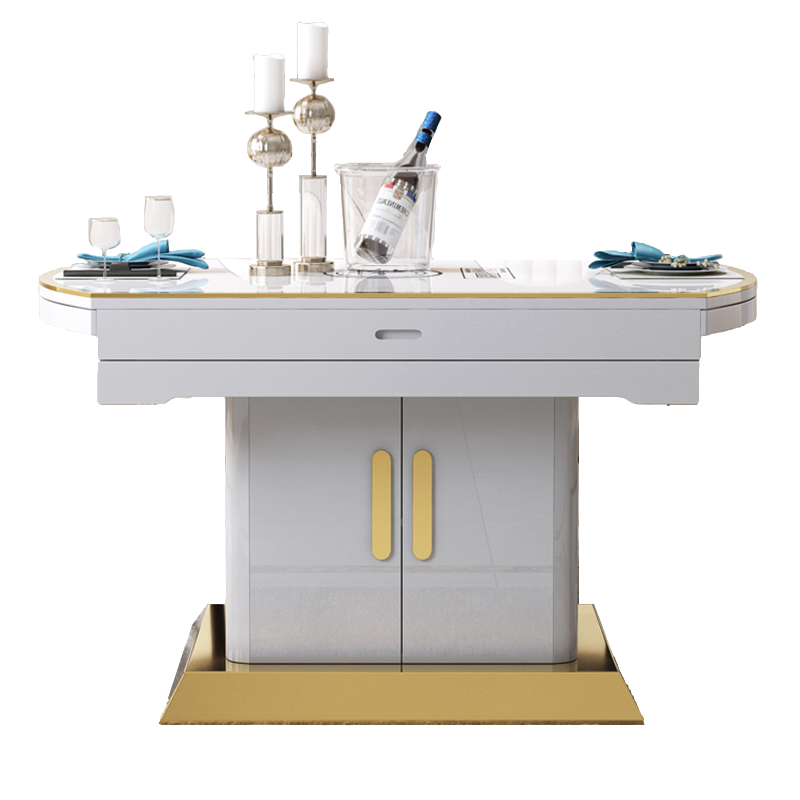 帕芭莎 后现代轻奢简约钢化玻璃可伸缩圆餐桌椅组合折叠家用小户型饭桌子 1.35米餐桌无炉(颜色请备注) 其他
