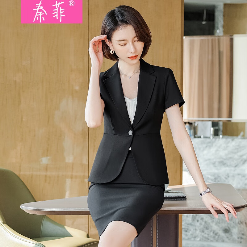 短袖正装工作服小个子西服套装新款总裁白领售楼部酒店经理工装套裙