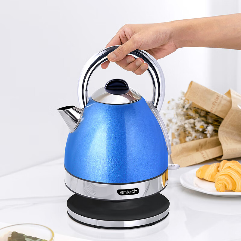 一特(EnTech)1800W快速烧水壶家用高颜值电热水壶大容量分体式加厚304不锈钢大功率插电烧水自动断电防干烧 1.7L 专柜款-海洋蓝(带水窗)