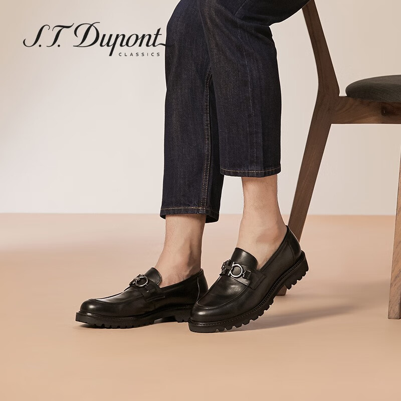 S.T.Dupont都彭男士厚底皮鞋马衔扣英伦休闲商务牛皮舒适乐福鞋 E29112662 黑色 44