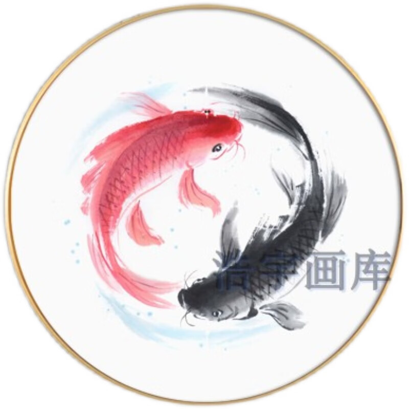 普乐太极图挂画阴阳鱼 圆形新中式太极鱼八卦鲤鱼装饰画轻奢玄关双鱼