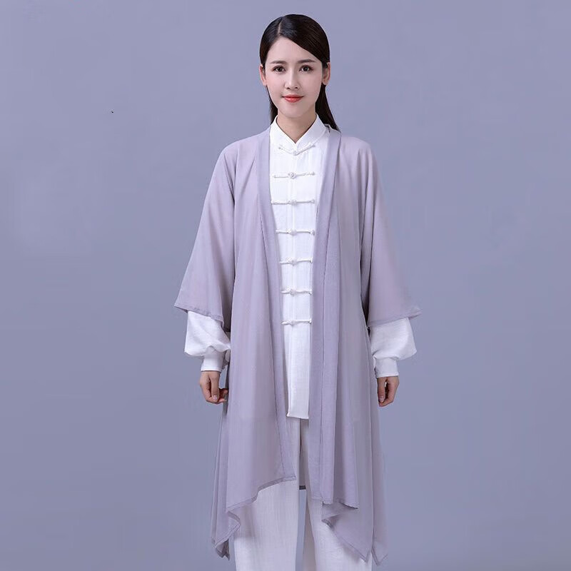 披纱男女中长款薄款外披百搭太极表演披风渐变飘逸单件披肩 灰色披沙