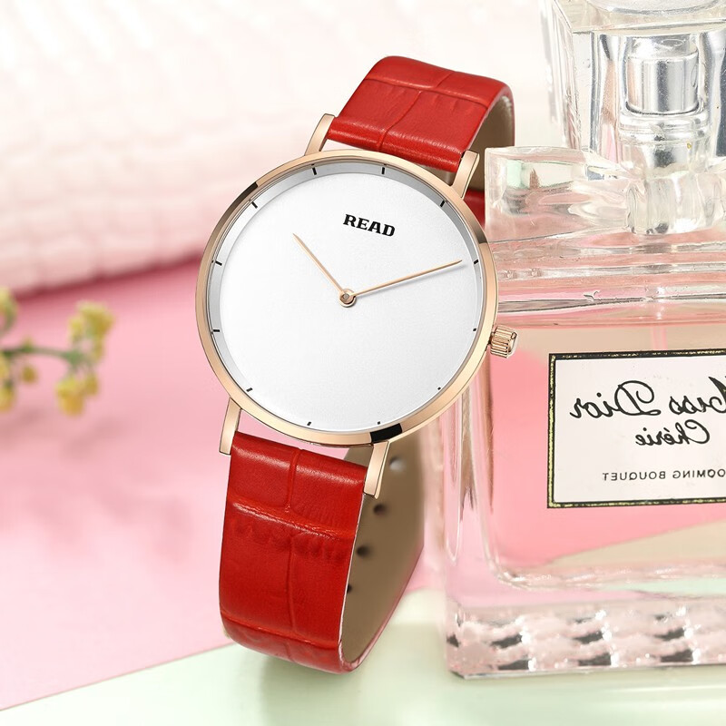 锐力/read 女士手表 时尚皮带简约两针超薄机芯石英女表 r6005 玫白