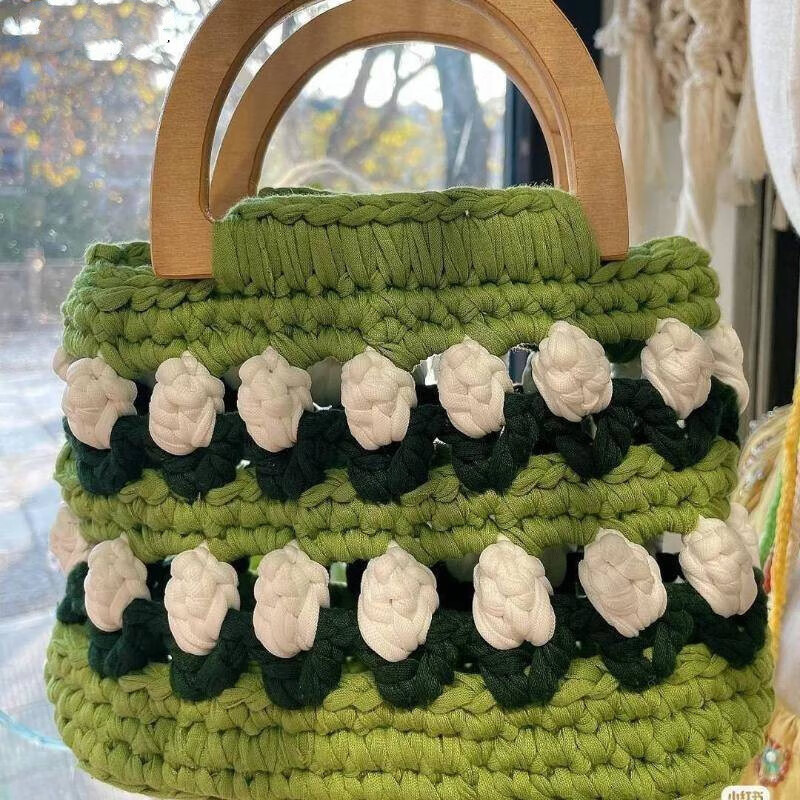 翰克郁金香手提包包diy手工礼物布条线钩针编织材料包非成品送女朋友