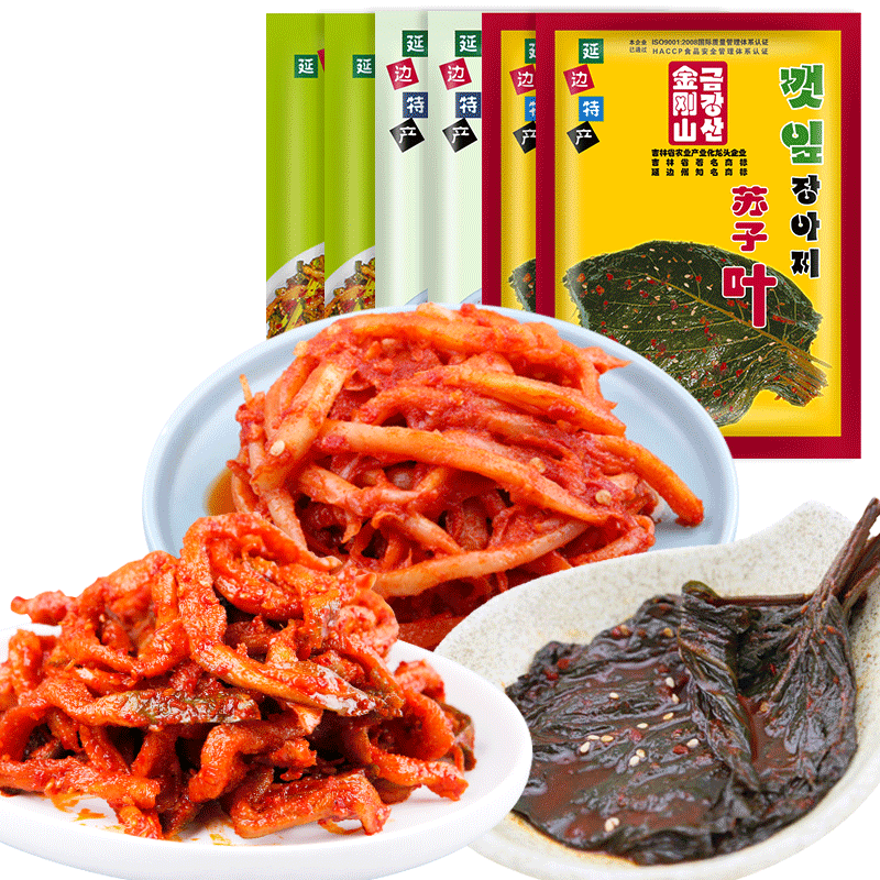 金剛山金剛山韓國(guó)泡菜泡菜組合裝 桔梗*2+蘿卜干*2+蘇子葉*2 一箱