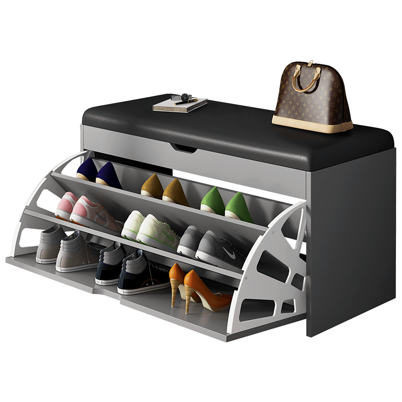 左印 换鞋凳家用门口轻奢可坐鞋柜坐凳一体软包穿鞋凳进门凳长条凳 【升级翻盖款】100*30*51浅灰色(层板可拆)