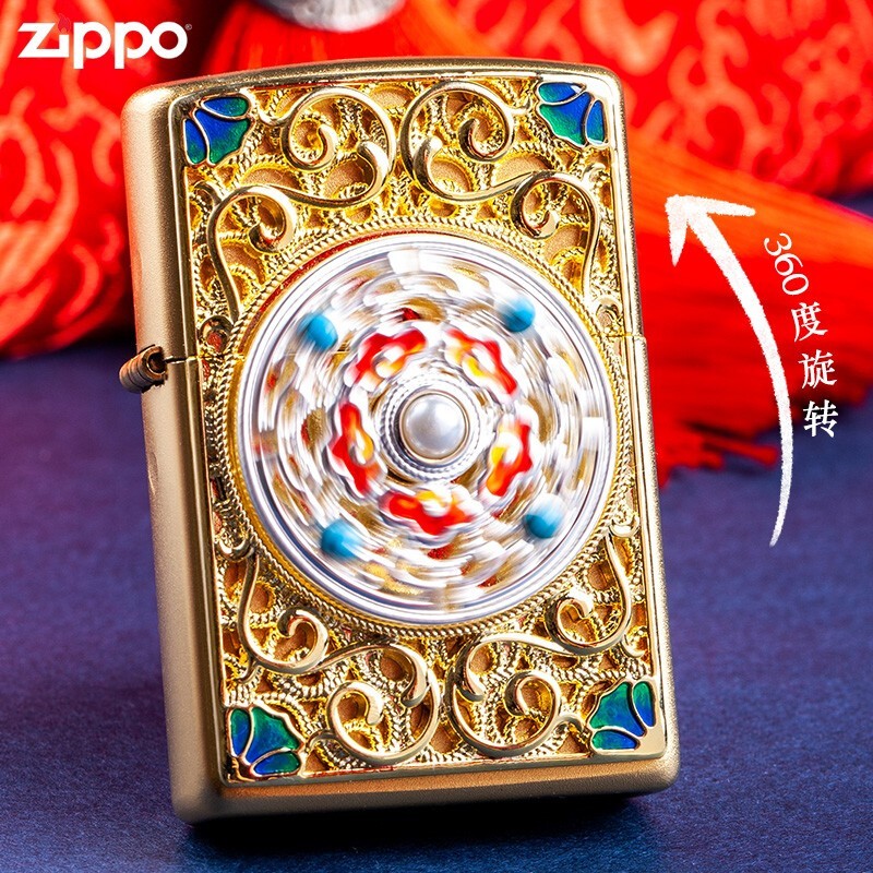 zippo打火机 男士花丝祥云 时来运转 个性燃油防风收藏送男友 单机