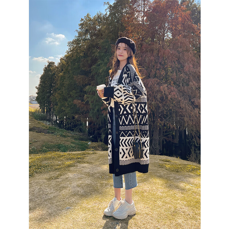 慵懒风毛衣外套早春秋季2023年新女装中长款宽松过膝针织开衫 1452黑色 均码高性价比高么？