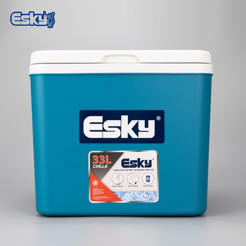爱斯基 ESKY 33L湖蓝车载家用车用冰块保温箱便携式商用冷藏箱 户外冰桶保鲜箱 附8冰袋