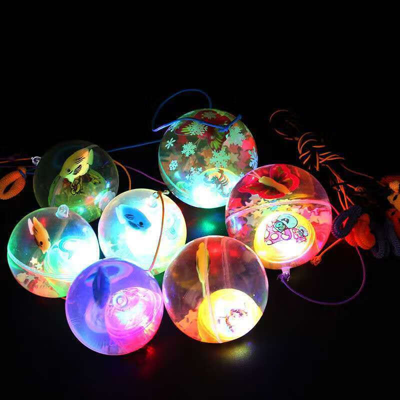 七彩跳球弹力水晶球发光玩具带拉力绳水晶弹球儿童闪光玩具弹力球 小号5.5发光水球（款式混发） 1个