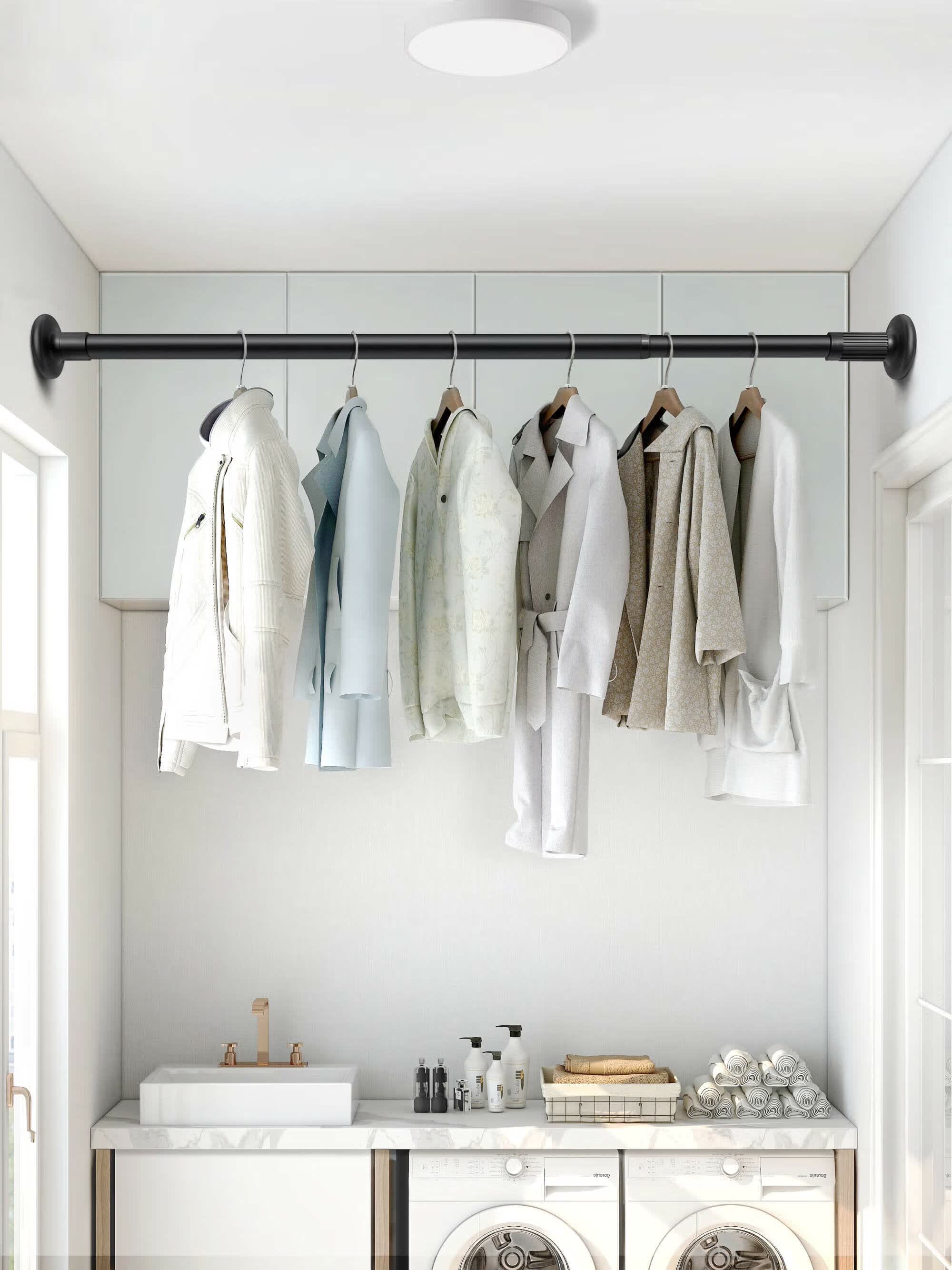 千团精工衣柜挂衣杆伸缩杆免打孔可调节晾衣衣杆衣架挂杆衣橱架子横杆