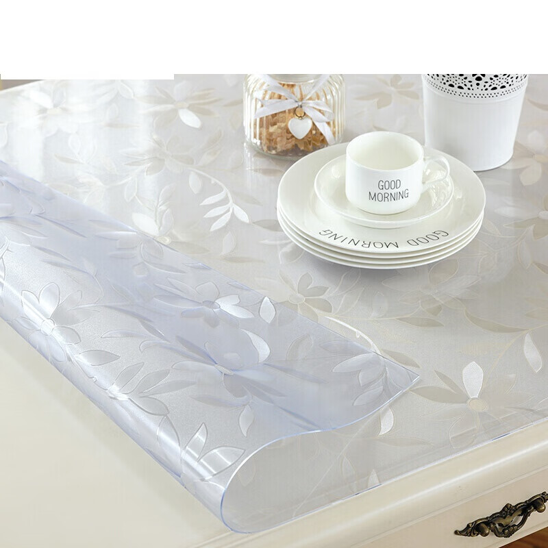 PVC水晶板 桌垫软胶板 塑胶软垫 台面橡胶软皮pvc桌布防水防烫防油免洗塑料方餐桌垫透明茶几胶垫长 波斯菊1.0mm 80*130cm