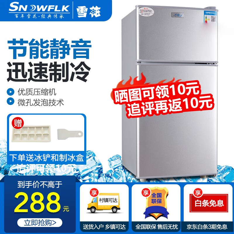 雪花（SNOWFLK）双门小冰箱 冷藏冷冻保鲜 宿舍租房家用迷你双开门小型电冰箱 BCD-42A118银色