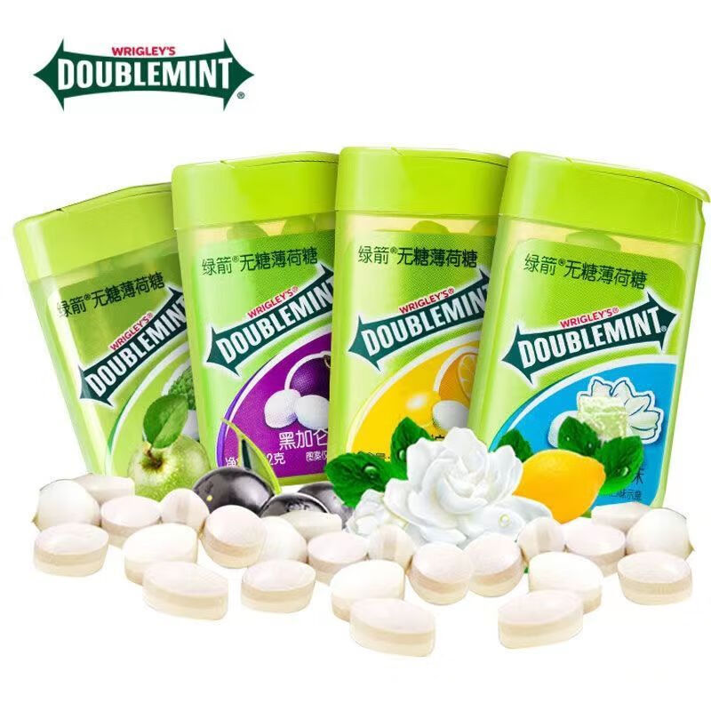 绿箭无糖薄荷糖润喉口气清新接吻口香糖糖果零食批发 茉莉花茶味12g*4