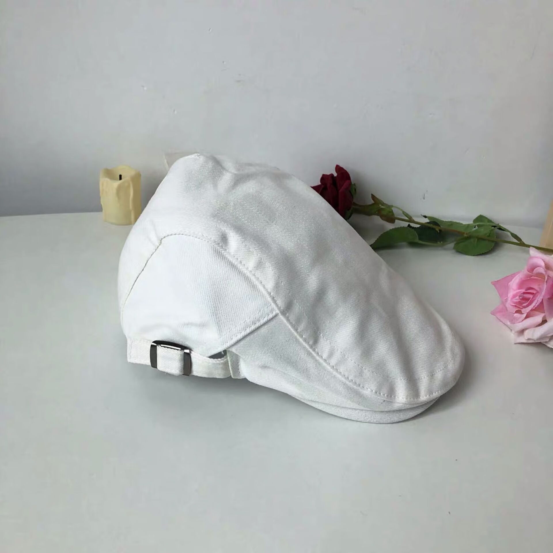 京蝌蝌白色复古画家贝雷帽男女纯白年代感前进鸭舌帽子 白色 可调节