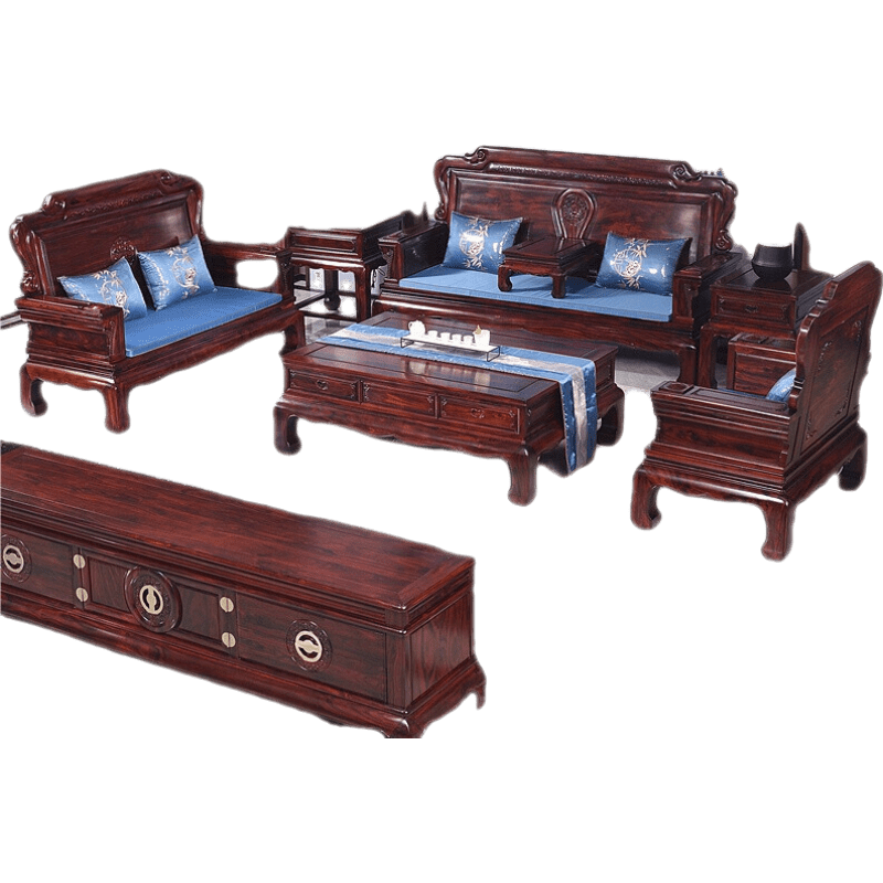 一舍 红木家具 印尼黑酸枝(学名:阔叶黄檀)家具沙发组合明清古典中式别墅自建房客厅实木象头沙发套装 沙发113七件套(带证书) 默认1