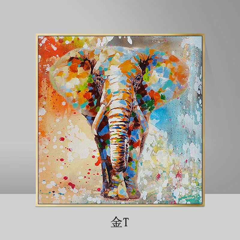 画客厅挂画正方形走廊竖版动物大 正方形金框 手绘画芯 画框 60*60cm