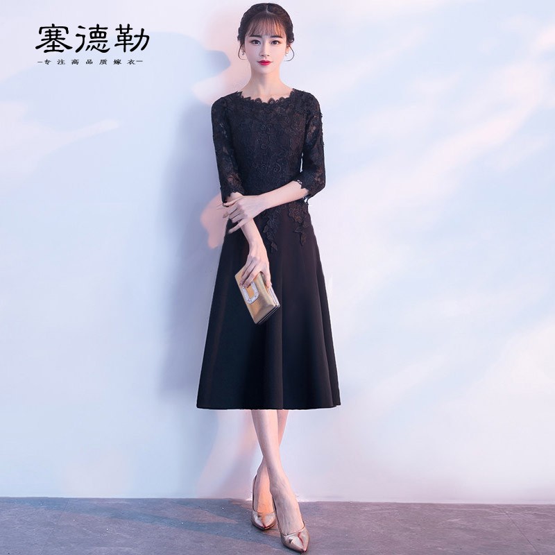 塞德勒宴会小晚礼服女2022新款秋季伴娘服连衣裙气质名媛平时可穿 黑色 XL怎么样,好用不?