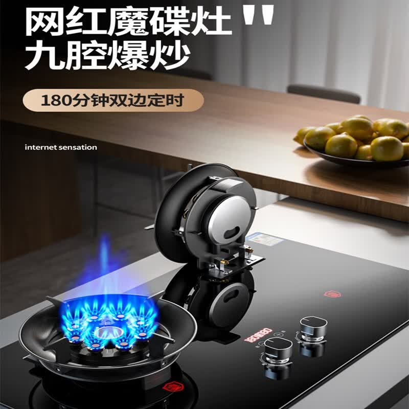 老板椅ROVBOANI家用燃气灶双灶翻盖折叠 猛火煤气定时炉天然气/液化汽魔 翻盖双九腔猛火定时灶 液化气