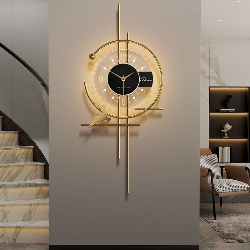 美世达创意钟表挂钟客厅现代简约艺术时尚大气时钟家用挂墙挂表 有灯-大号：36*87cm