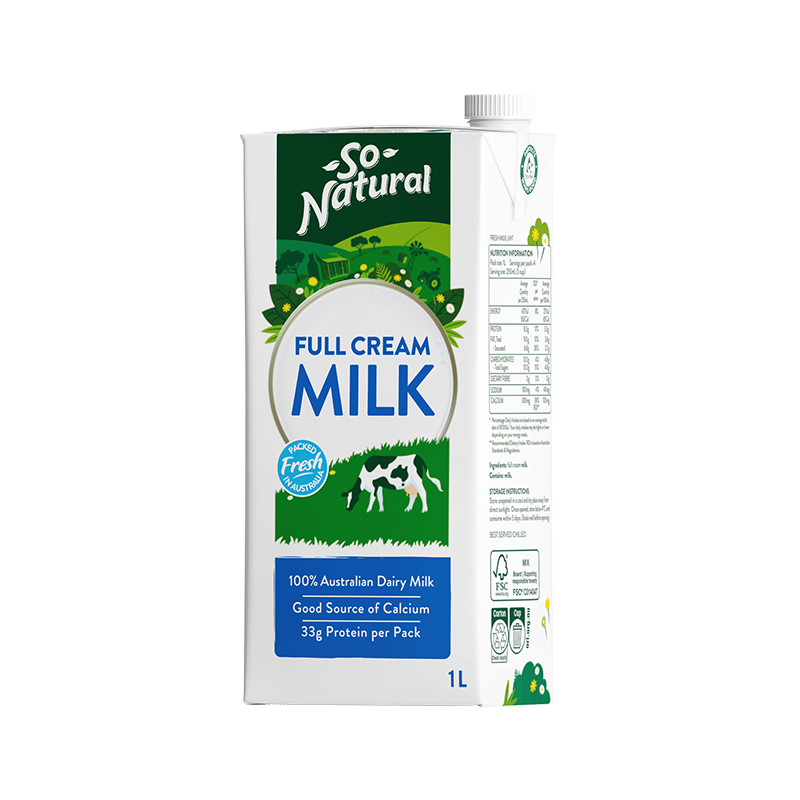 澳伯顿（So Natural）澳大利亚进口牛奶3.3g蛋白质牧场草饲高钙礼盒全脂纯牛奶乳品 1L*12 整箱装 86.05元含税