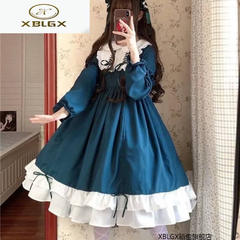 Lolita洛丽塔裙子春夏软妹子萝莉大裙摆学生可爱OP长袖连衣裙 墨绿色 M 60-90斤使用感如何?