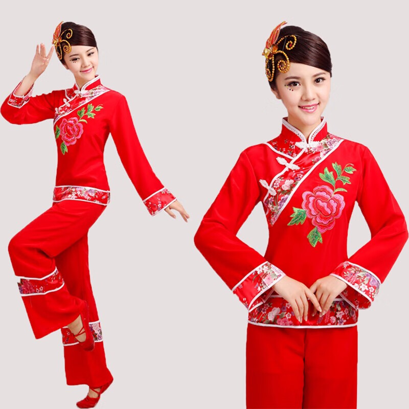 新款秧歌服女套装中老年民族表演扇子舞蹈演出腰鼓打鼓广场舞服装