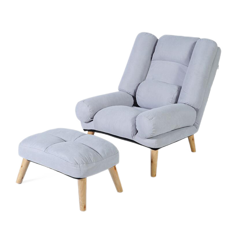 生活乐章 懒人沙发椅单人简易折叠沙发床阳台小户型布艺躺椅卧室客厅宿舍电脑贵妃椅 浅灰色单人+脚蹬