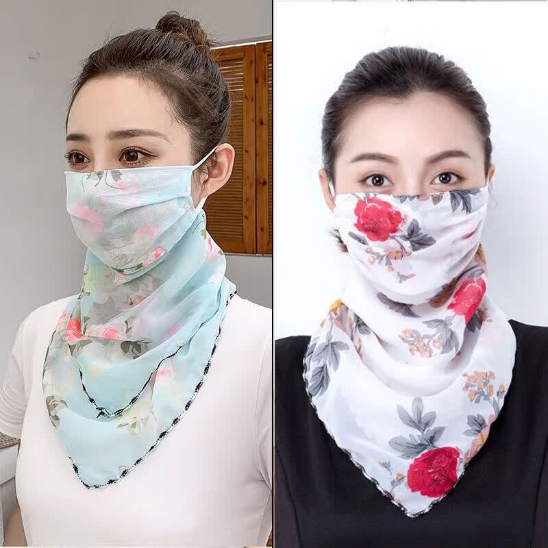 【精选】夏季防晒三角巾丝巾面纱护颈女挂耳薄款遮阳户外面罩卡尼拉