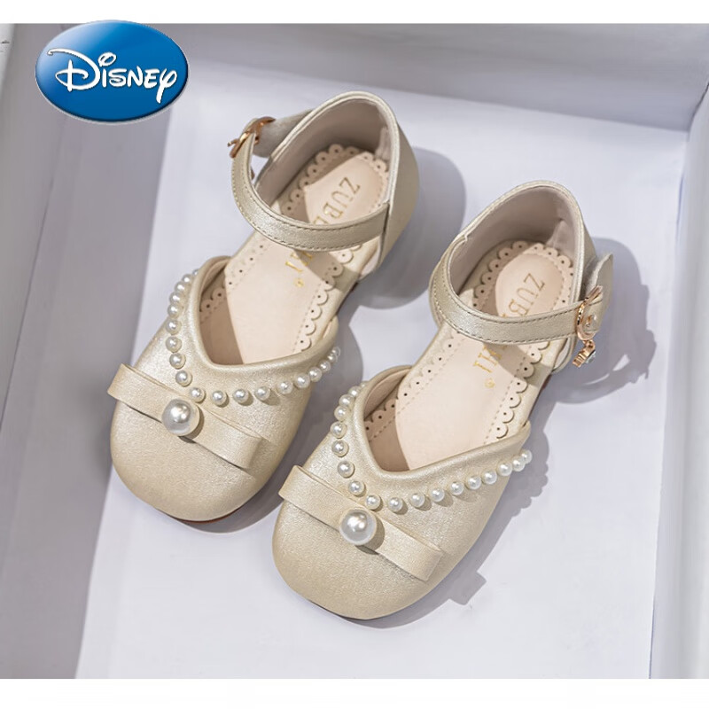 迪士尼(disney)2022春夏款新儿童公主凉鞋包头蝴蝶结珍珠单鞋软底女童