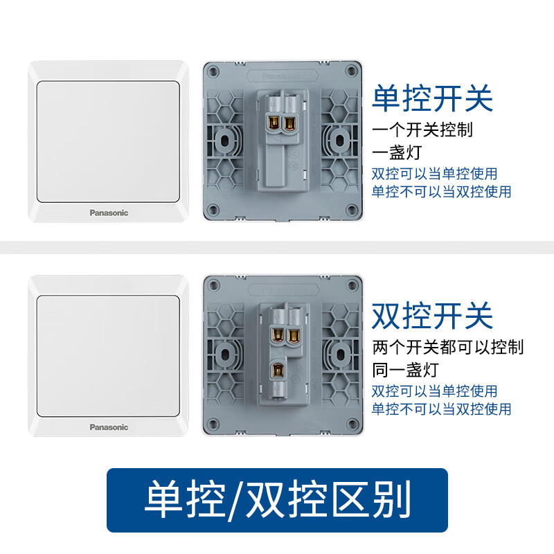 松下（ Panasonic）开关插座 带荧光三开单控开关面板 86型墙面开关 雅悦白色 WMWA515-N