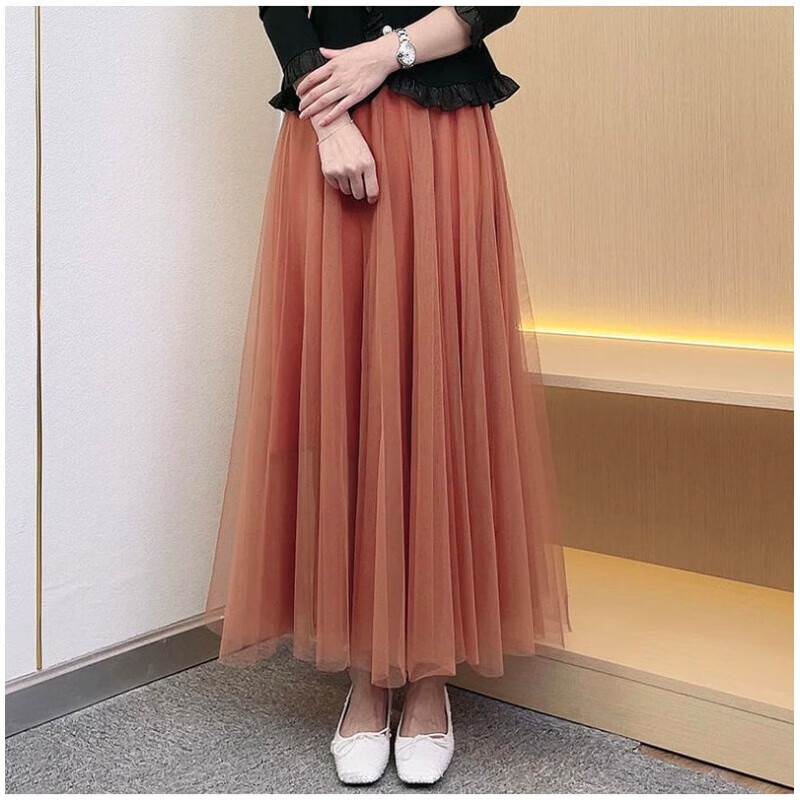 女生冬天穿的裙子纱纱裙半身裙气质款百折裙大摆裙a字高腰显瘦 焦糖色