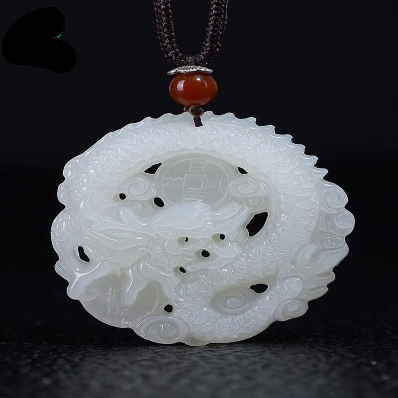 佩曼  玉龙吊坠和田玉龙形男女玉石龙牌项链挂件圆形生肖龙属龙玉坠
