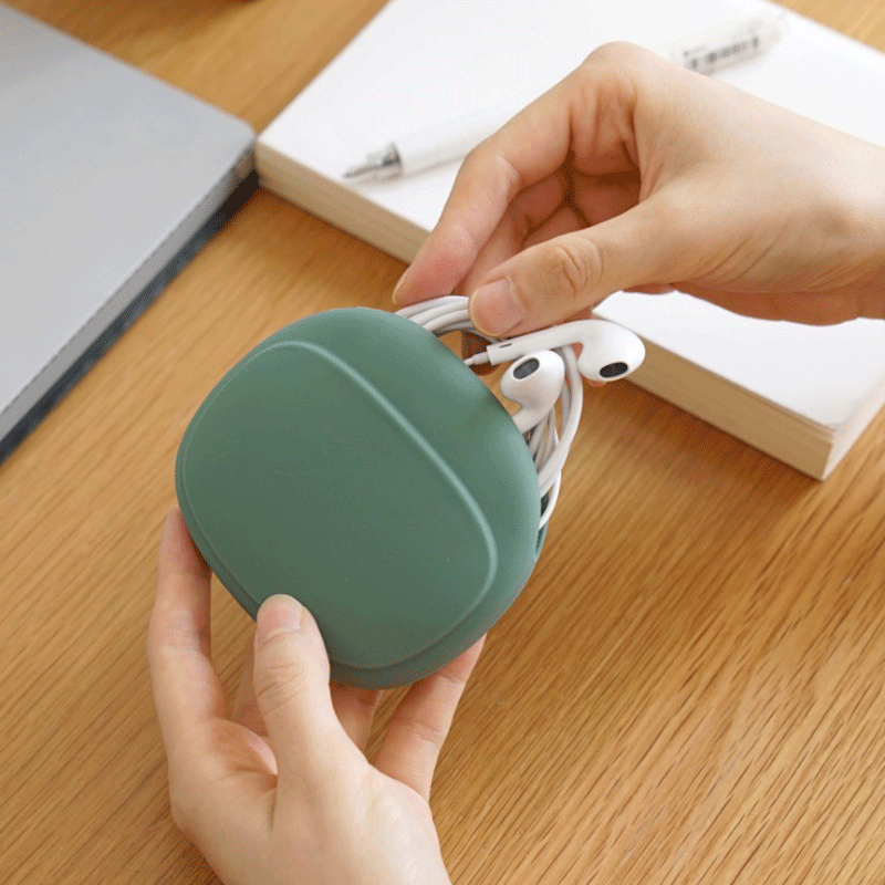 佟年佟年有线耳机收纳器数据线硅胶保护套耳机缠绕迷你包便携袋子 苍