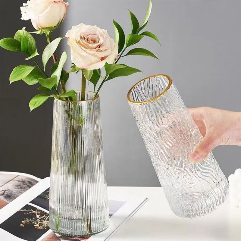 上轻奢描金玻璃花瓶ins风高颜值北欧客厅摆件水养插花创意简约 1个装