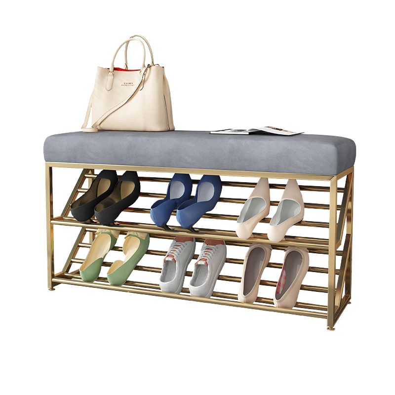 AEY 家用门口轻奢换鞋凳简约现代鞋架多功能换鞋凳 金色框架82cm
