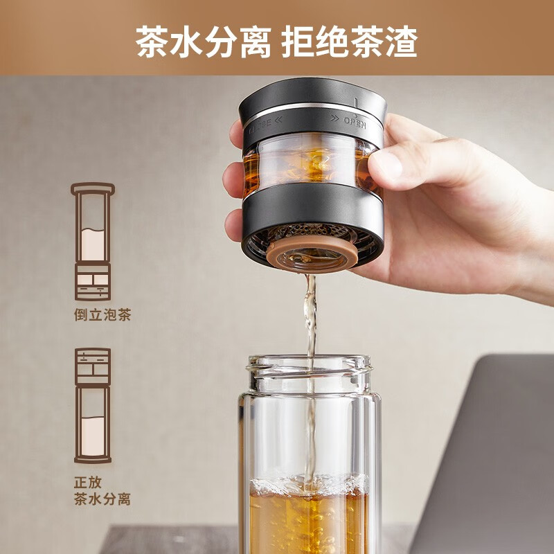 宝威玛(BVGMAV)英国玻璃杯 茶水分离杯大容量 办公商务杯 高档礼品长辈 尊雅蓝 260ml