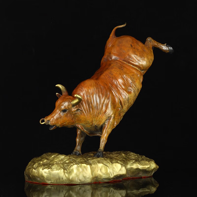 聚玄轩彩绘开山立业牛工艺品家居办公室牛气冲天生肖铜牛摆件乔迁开业