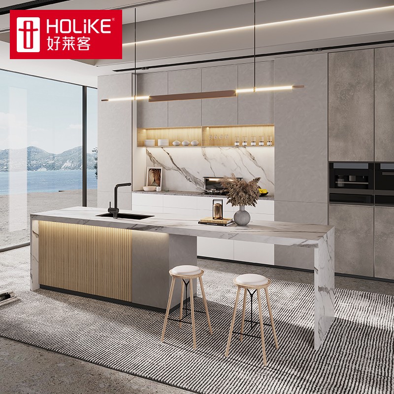 好莱客 橱柜定制 现代侘寂风石英石台面灶台柜 整体厨房柜子橱柜定做