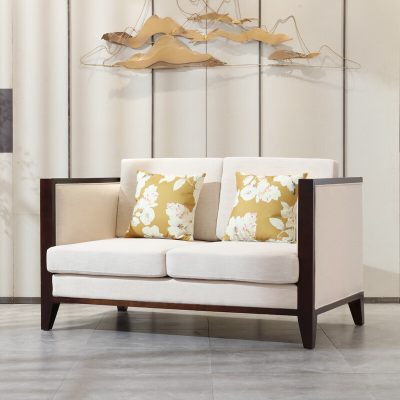 一米风酒店新中式白蜡木沙发组合 现代简约实木沙发 布艺1+3沙发 可拆洗 (白蜡木)单人位