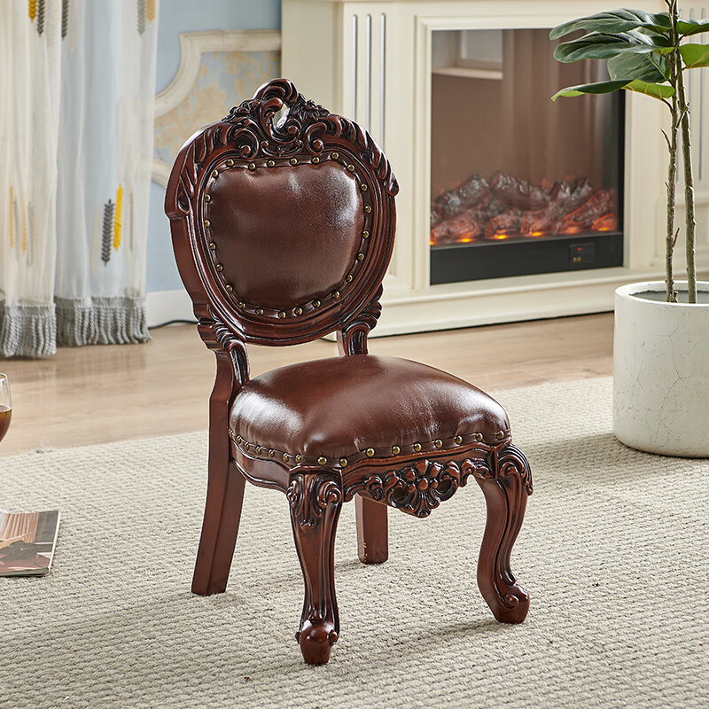 靠背小凳子换鞋凳美式实木矮凳客厅皮小方凳板凳家用 爱心小款棕栗色