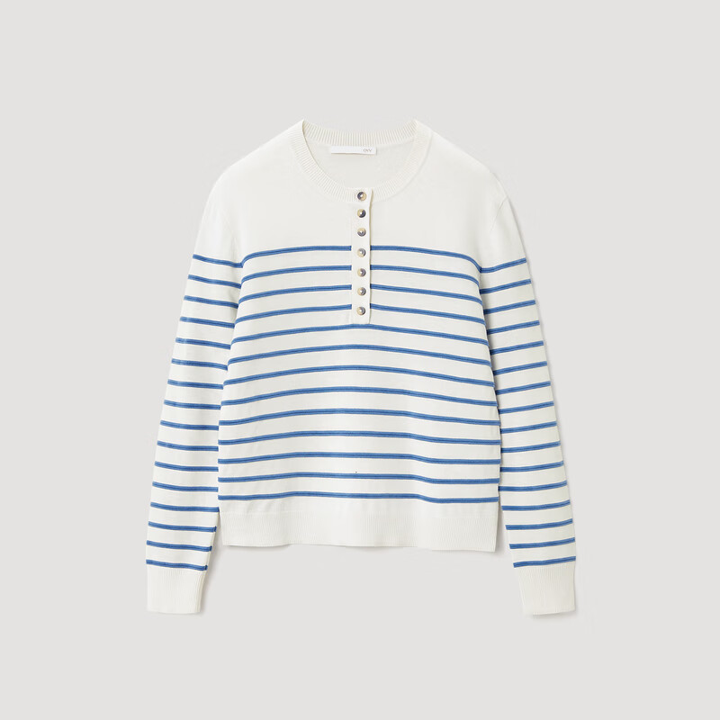 OVV春夏热卖女装丝棉混纺海军风条纹长袖针织衫 中蓝条纹02 M