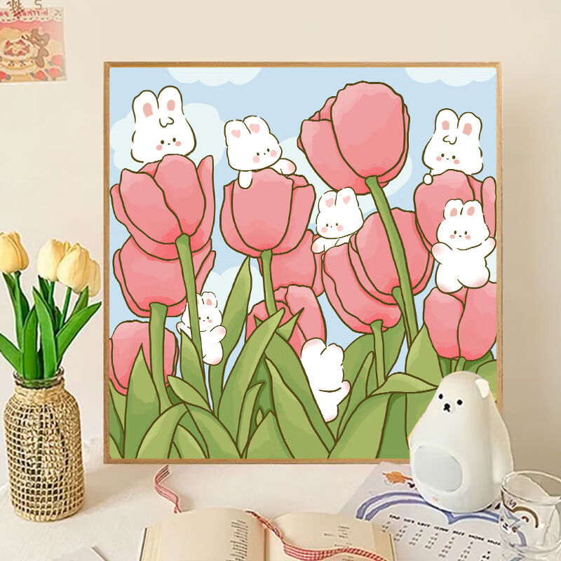 美岸(meian)diy数字油画郁金香手绘填色礼物丙烯油彩手工卡通儿童手绘